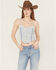Image #1 - Miss Me Women's Denim Sleeveless Button-Down Bustier, Blue, hi-res