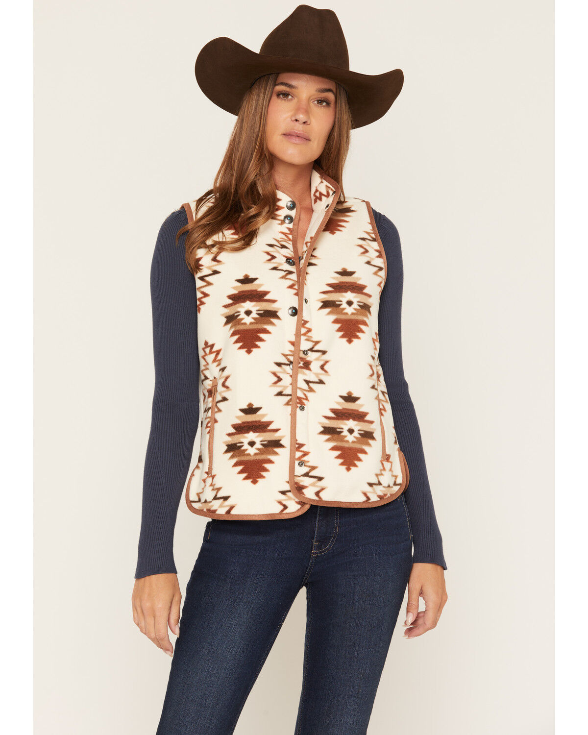 Idyllwind Women's Wister Southwestern Print Polar Fleece Vest, Natural, hi-res