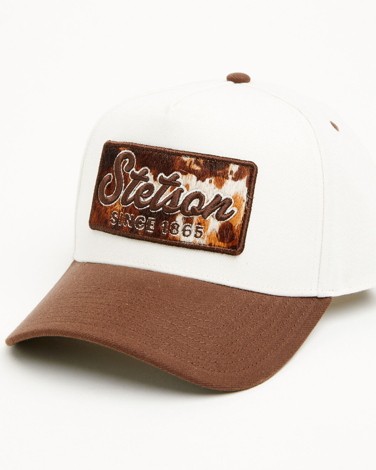 Image #1 - Stetson Boys' Hairon Hide Logo Patch Ball Cap, Cream/brown, hi-res