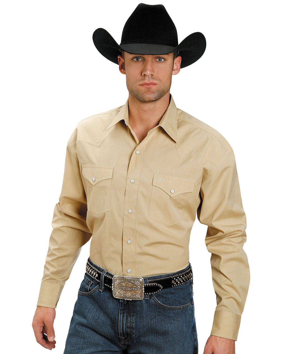 Stetson Men's Solid Oxford Long Sleeve Snap Western Shirt, Yellow, hi-res