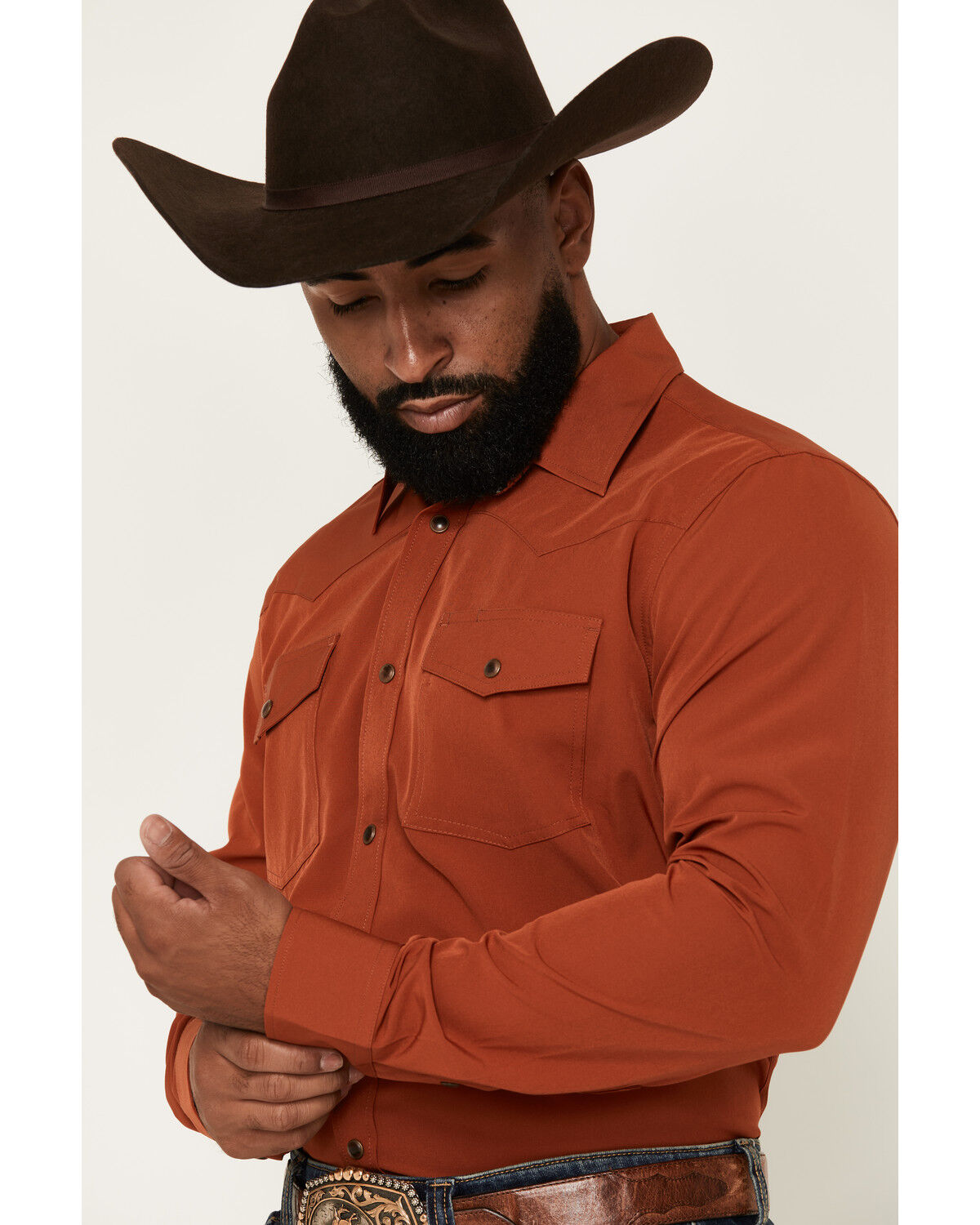 Image #2 - RANK 45&reg; Men's RODEOTEK&trade; 2.0 Remming Solid Long Sleeve Stretch Performance Shirt, Rust Copper, hi-res