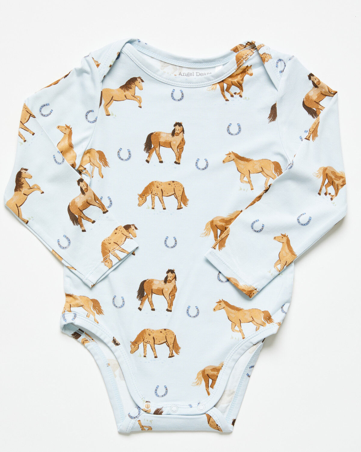 Angel Dear Infant Boys' Horse Print Long Sleeve Onesie, Blue, hi-res