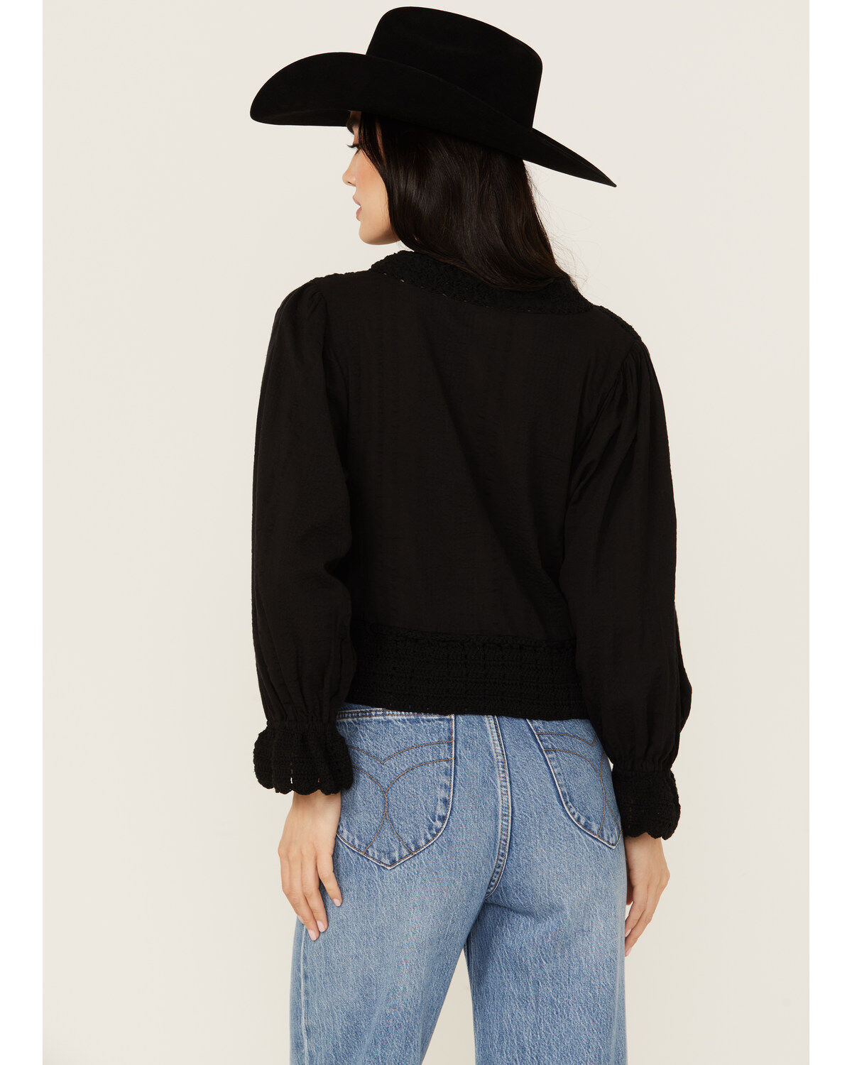 Image #4 - Revel Women's Layer Crochet Long Sleeve Shirt, Black, hi-res