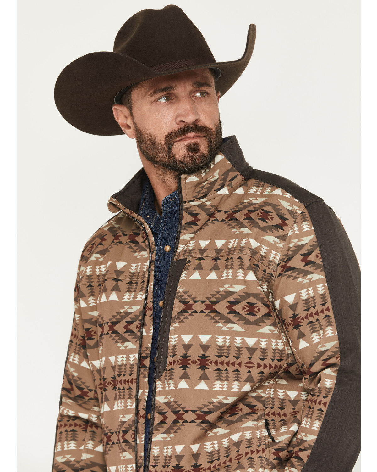 Image #2 - Cody James Men's Calhoun Southwestern Print Textured Softshell Jacket, Brown, hi-res