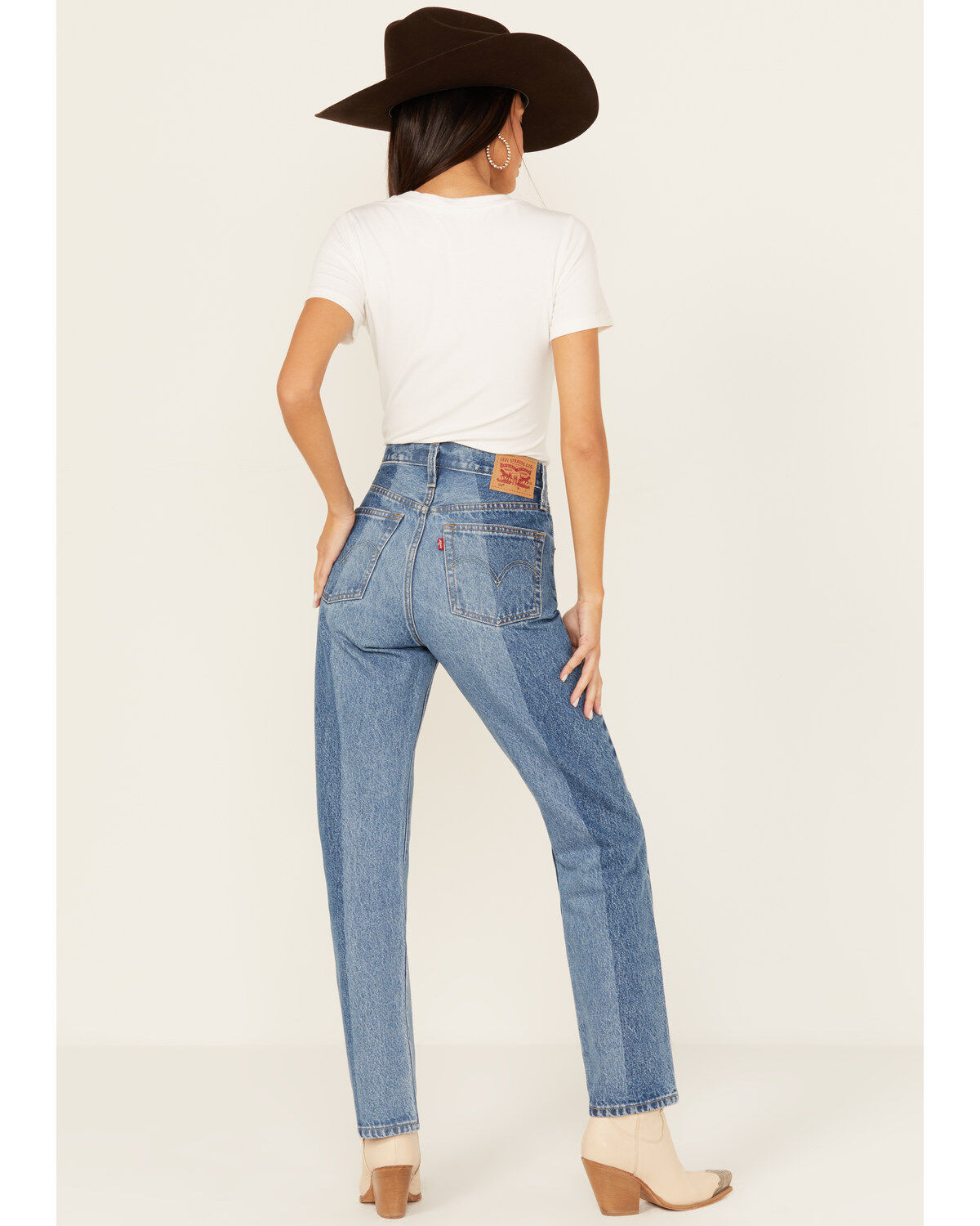 Image #1 - Levi's Women's Medium Wash Laser Craft High Rise Two Toned 501 Straight Jeans, , hi-res