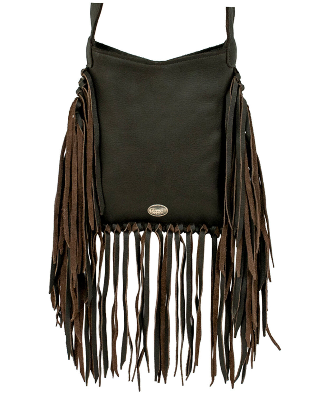 Image #2 - American West Women's Pony Hair-On Studded Fringe Crossbody Messenger, Chocolate, hi-res