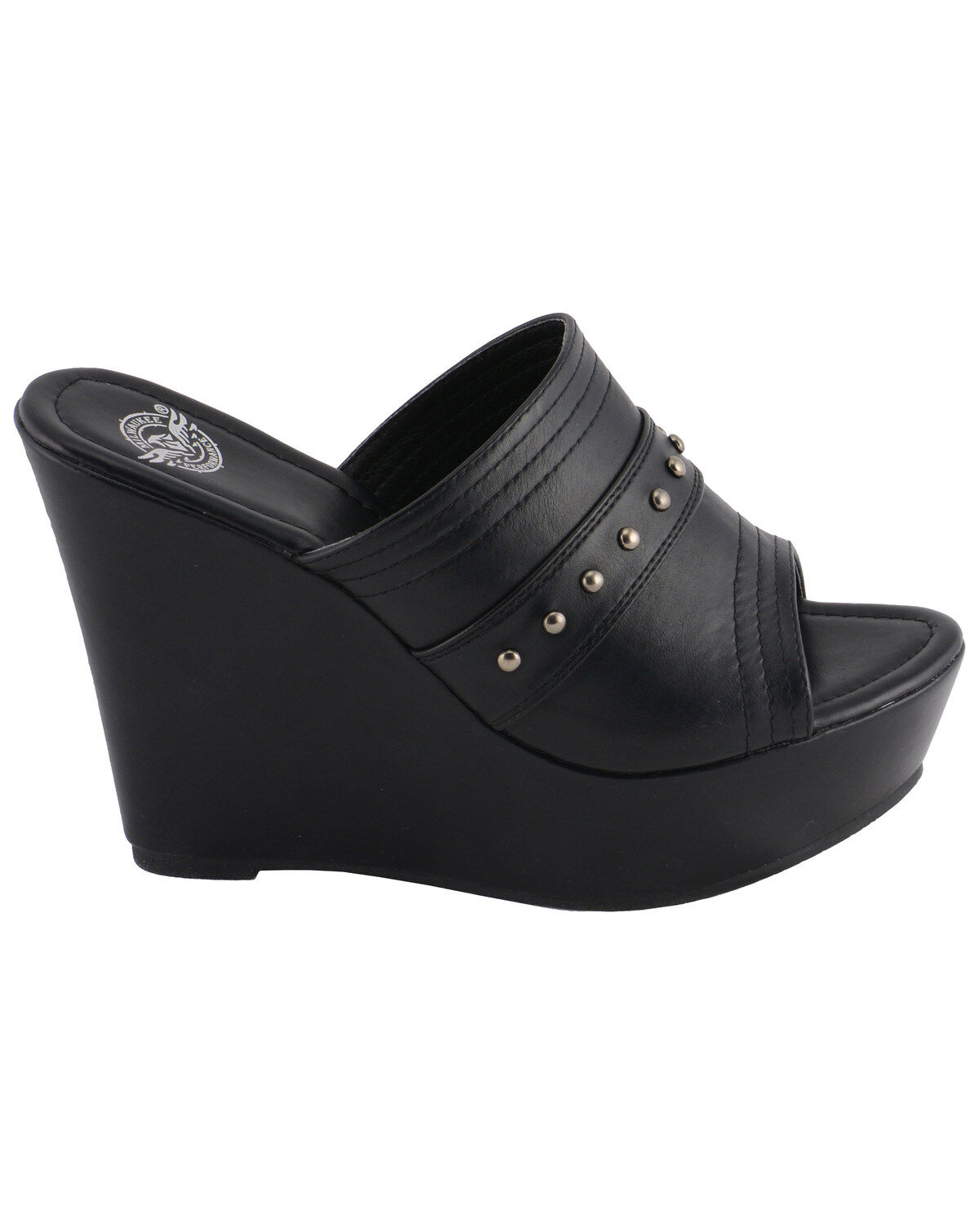 Image #3 - Milwaukee Leather Women's Rivet Detail Open Toe Wedge Sandals, Black, hi-res