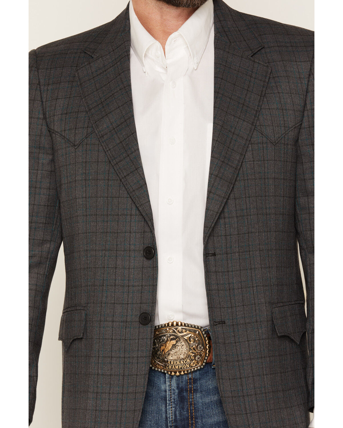 Image #3 - Circle S Men's Lubbock Plaid Print Button-Down Sportcoat, Charcoal, hi-res