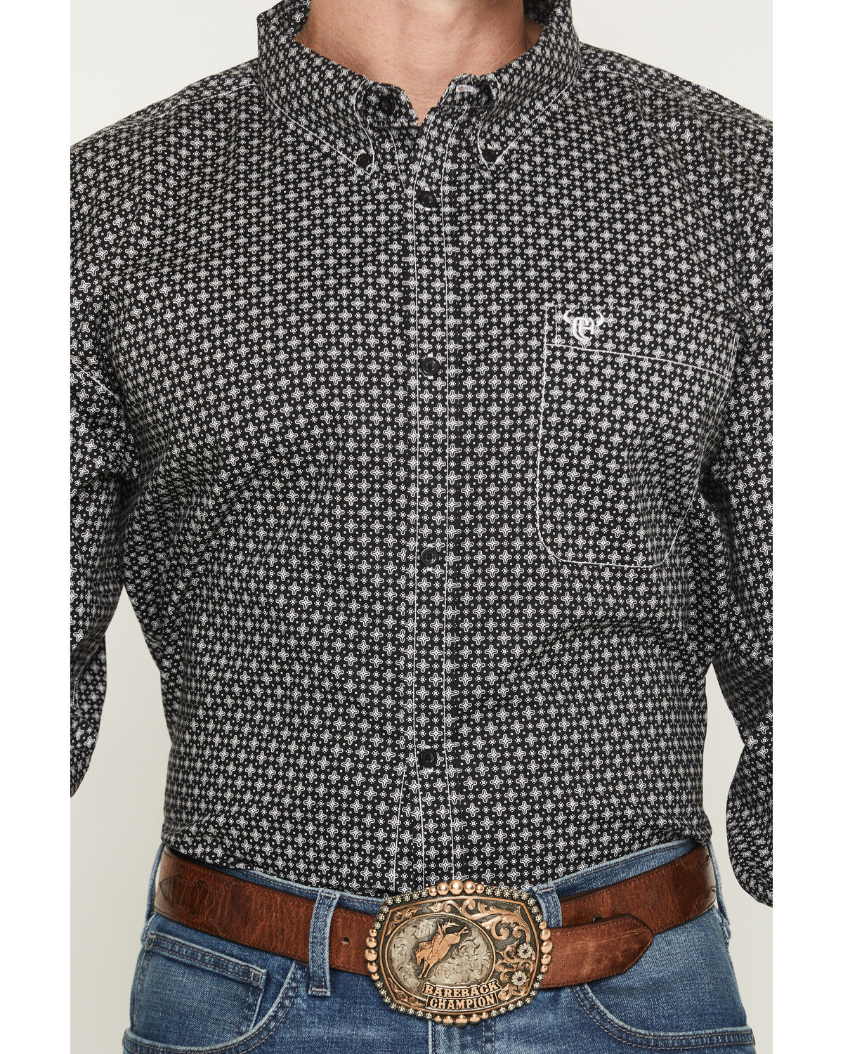 Image #3 - Cowboy Hardware Men's McKay Micro Geo Print Long Sleeve Button-Down Stretch Western Shirt, Black, hi-res