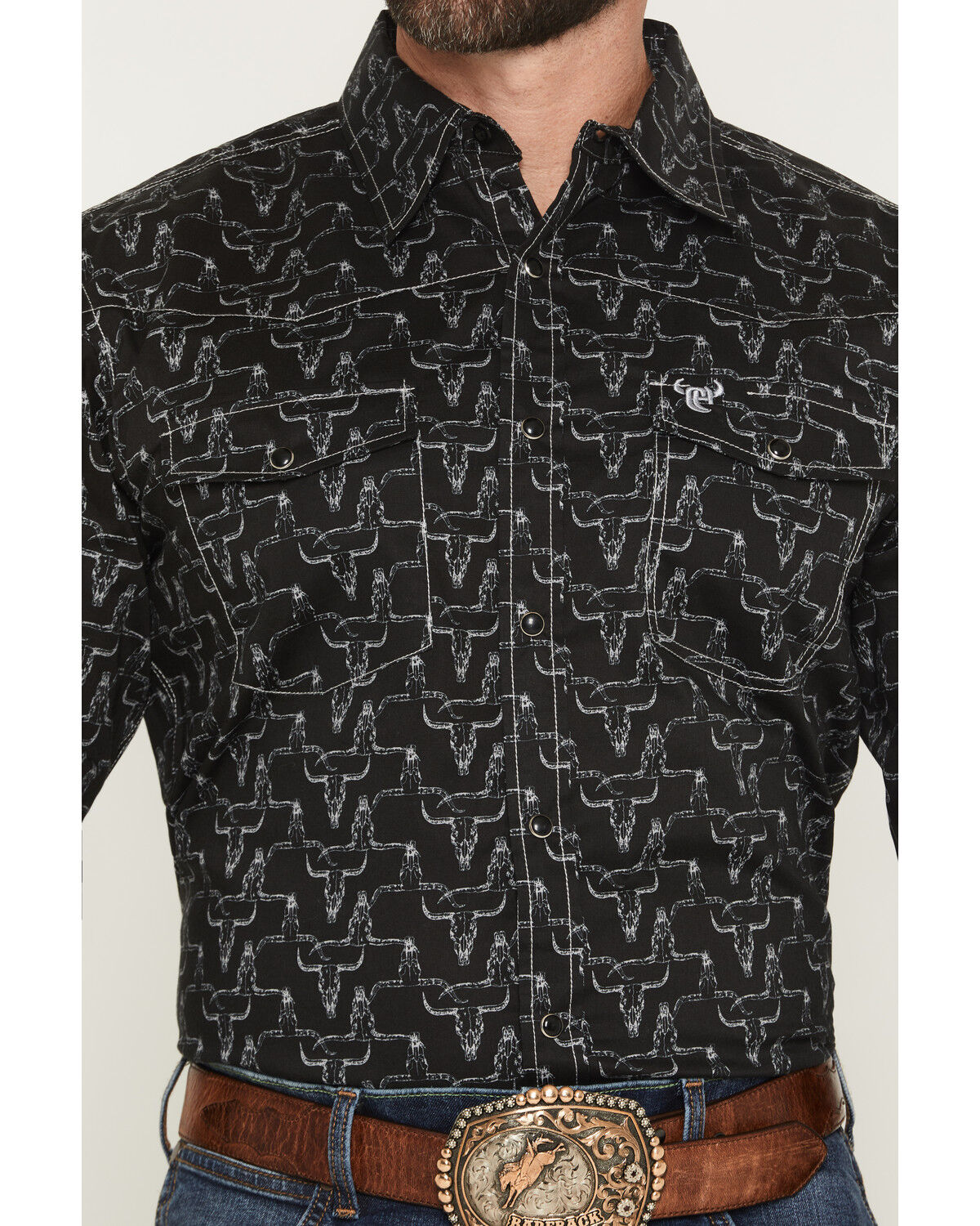 Image #3 - Cowboy Hardware Men's Hombre Skull Long Sleeve Snap Stretch Western Shirt, Black, hi-res