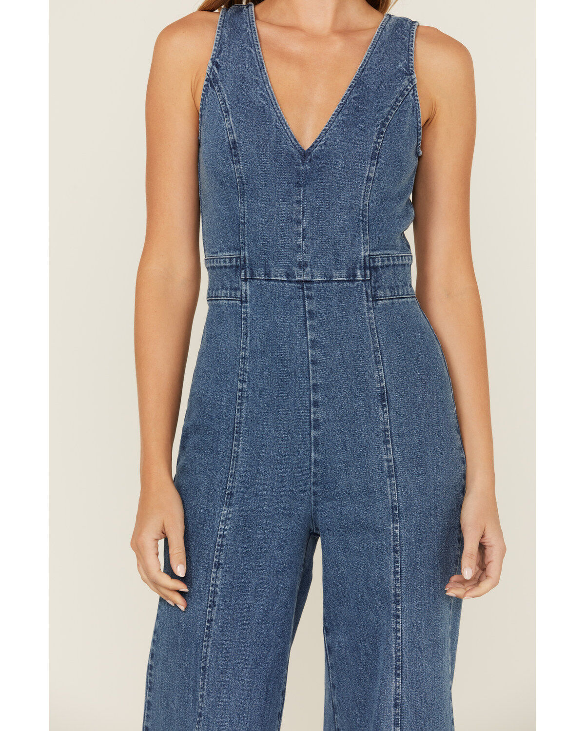Image #3 - Flying Tomato Women's Denim Medium Wash Tie Back Jumpsuit, Medium Wash, hi-res