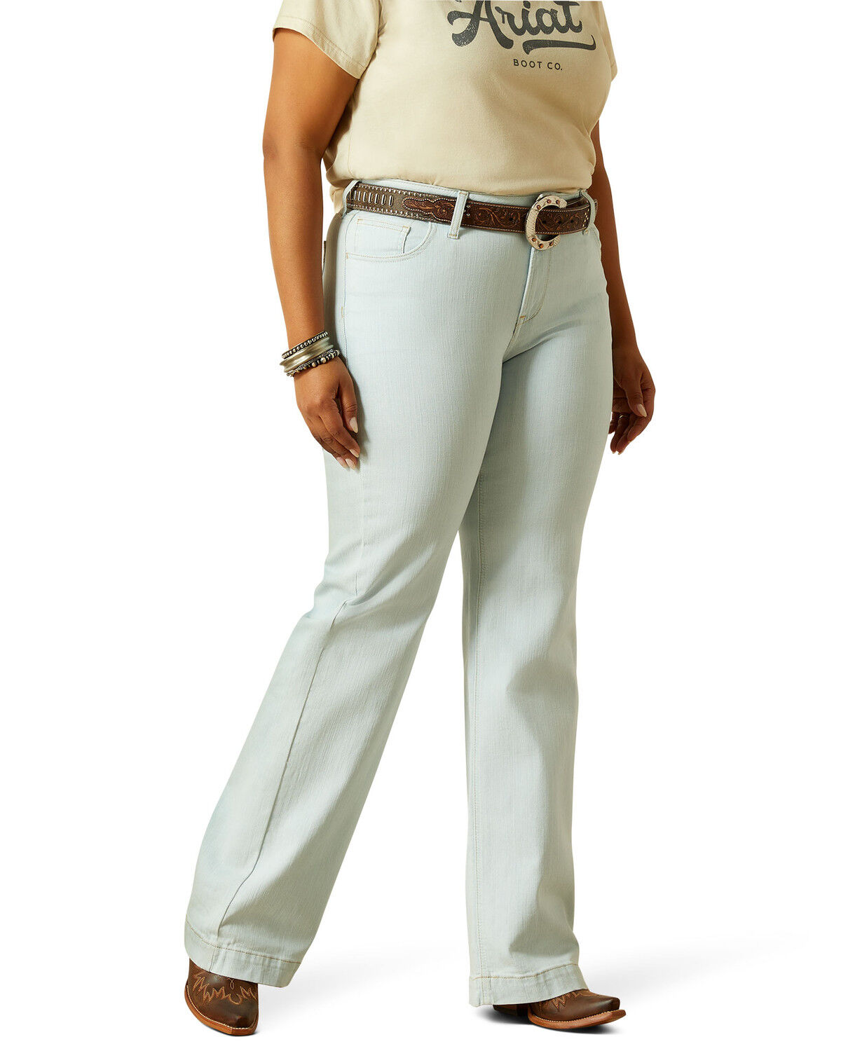 Image #1 - Ariat Women's Jordyn Light Wash Perfect Rise Trouser Stretch Denim Jeans - Plus, Light Wash, hi-res