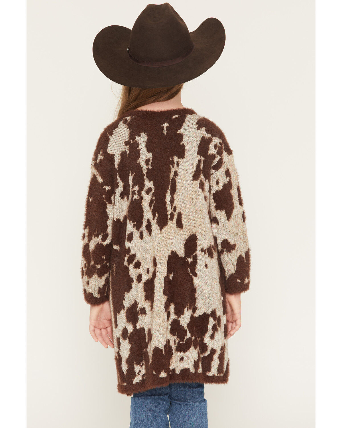 Image #4 - Shyanne Girls' Nellie Cow Print Eyelash Knit Cardigan, Brown, hi-res