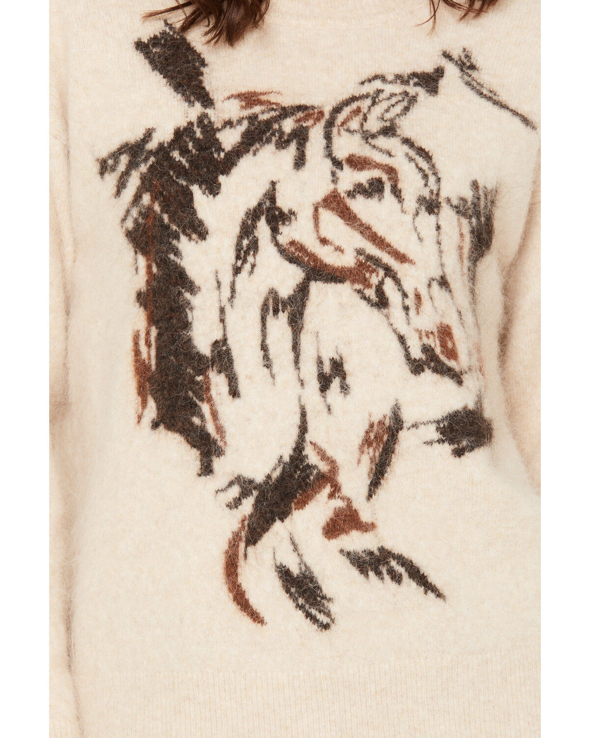 Image #3 - Shyanne Women's Sparks Fuzzy Horse Icon Sweater, Khaki, hi-res