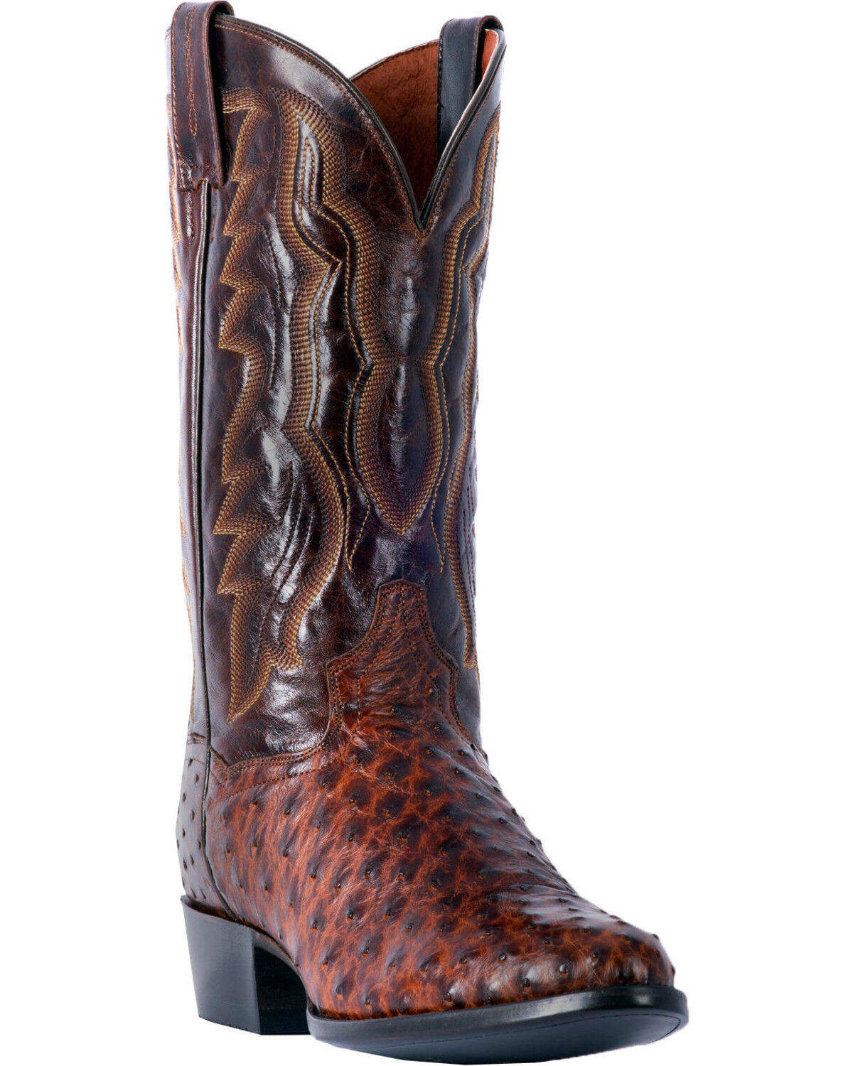 Image #1 - Dan Post Men's Pershing Brass Full-Quill Ostrich Western Boots - Round Toe, Brown, hi-res
