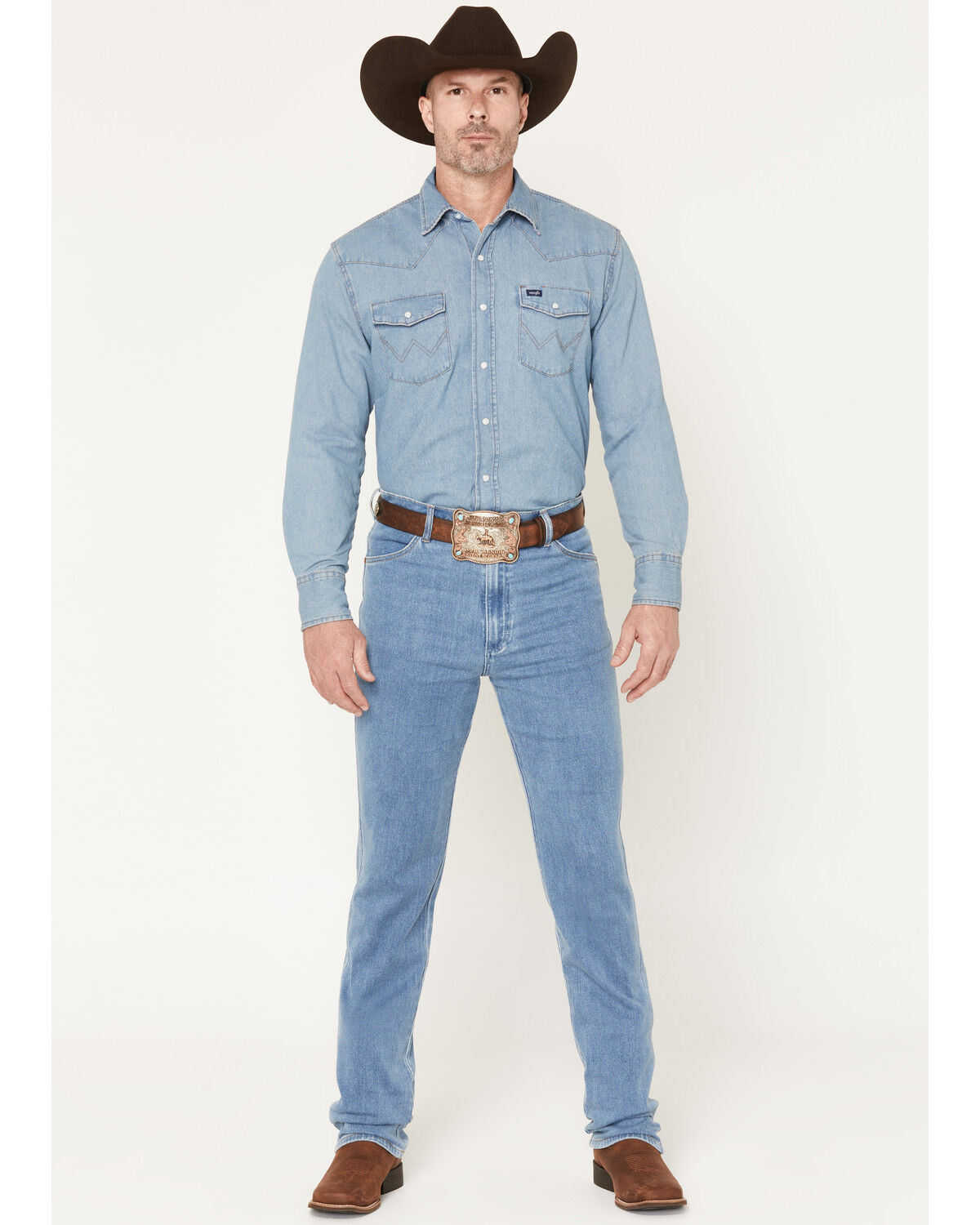 Image #1 - Wrangler Men's 936 Toughlite Medium Wash Cowboy Cut Slim Straight Stretch Denim Jeans, Medium Wash, hi-res
