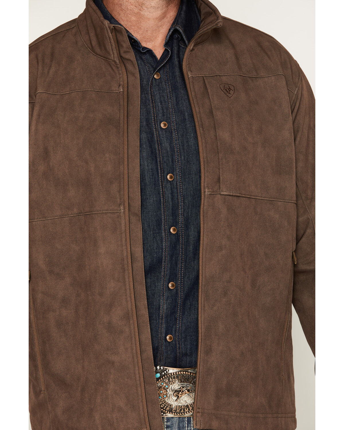 Image #3 - Ariat Men's Vernon Leather Print Softshell Jacket, Brown, hi-res