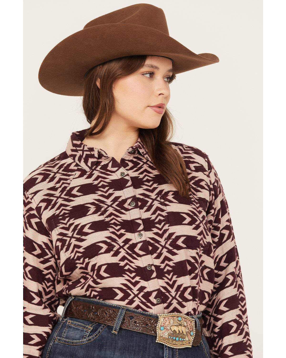 Image #2 - Ariat Women's Billie Jean Southwestern Jacquard Long Sleeve Button-Down Shirt - Plus, Purple, hi-res