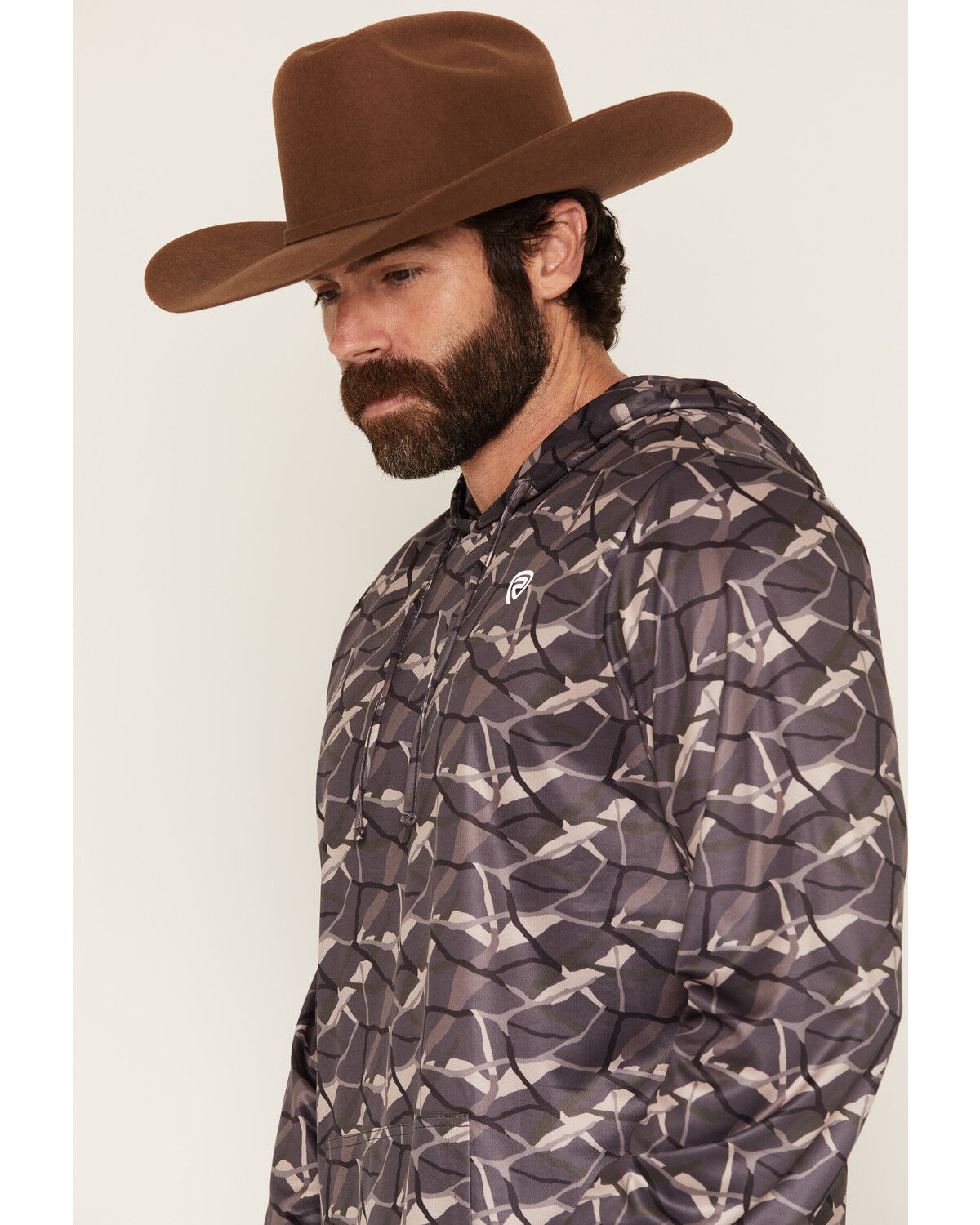 Image #2 - Rock & Roll Denim Men's Camo Print Long Sleeve Hooded Performance Shirt, Taupe, hi-res