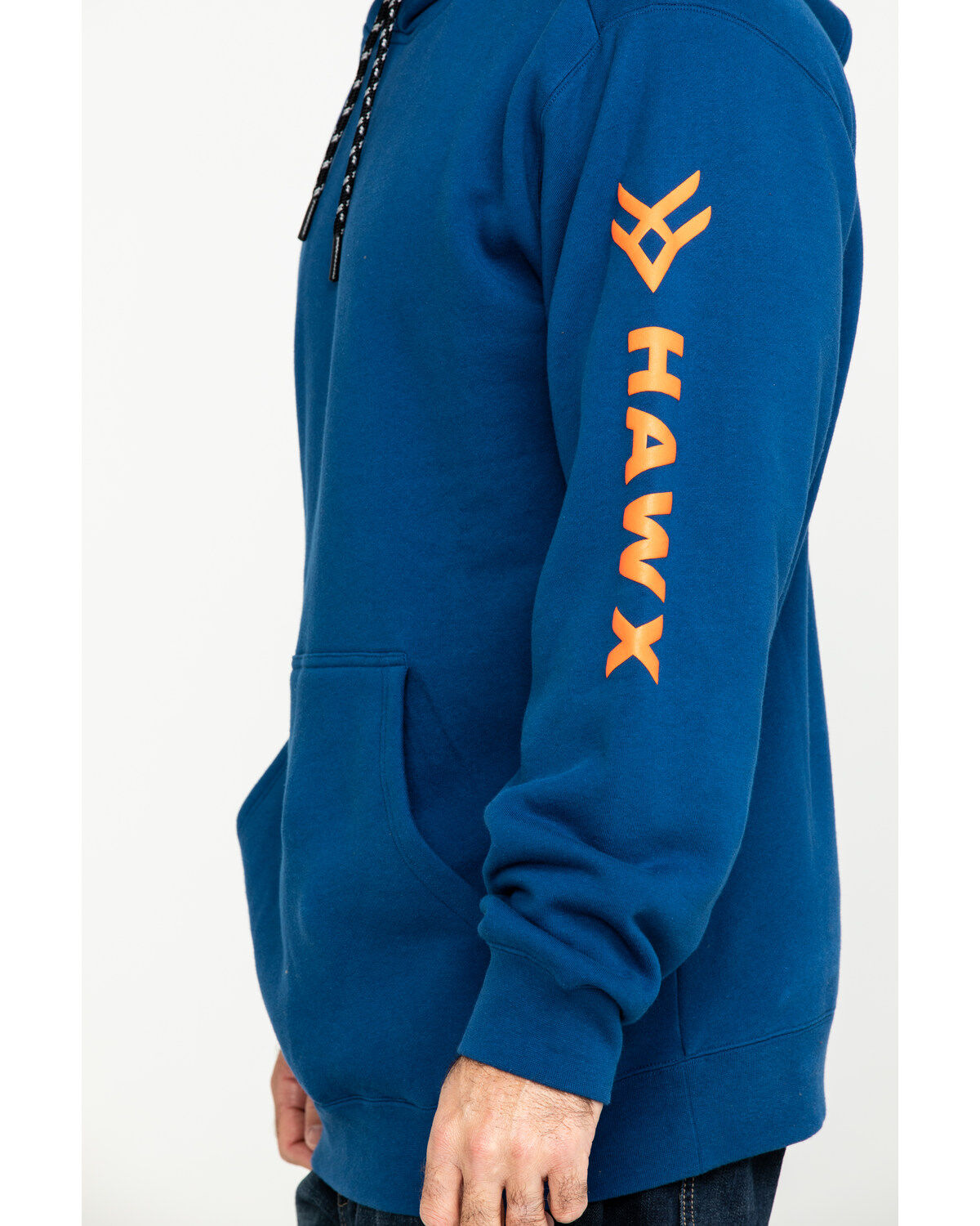 Image #4 - Hawx Men's Logo Sleeve Performance Fleece Hooded Work Sweatshirt, Blue, hi-res