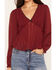 Image #3 - Wonderwest Women's Long Sleeve Bow Trim Top, Dark Red, hi-res