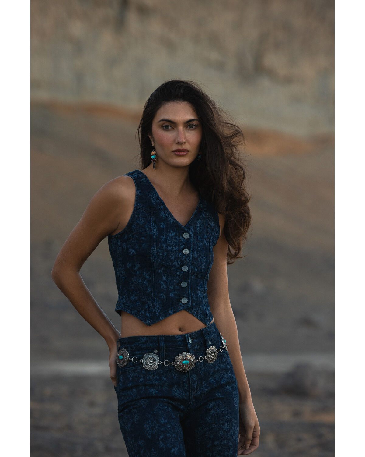 Shyanne Women's Lucy Floral Print Vest, Dark Wash, hi-res