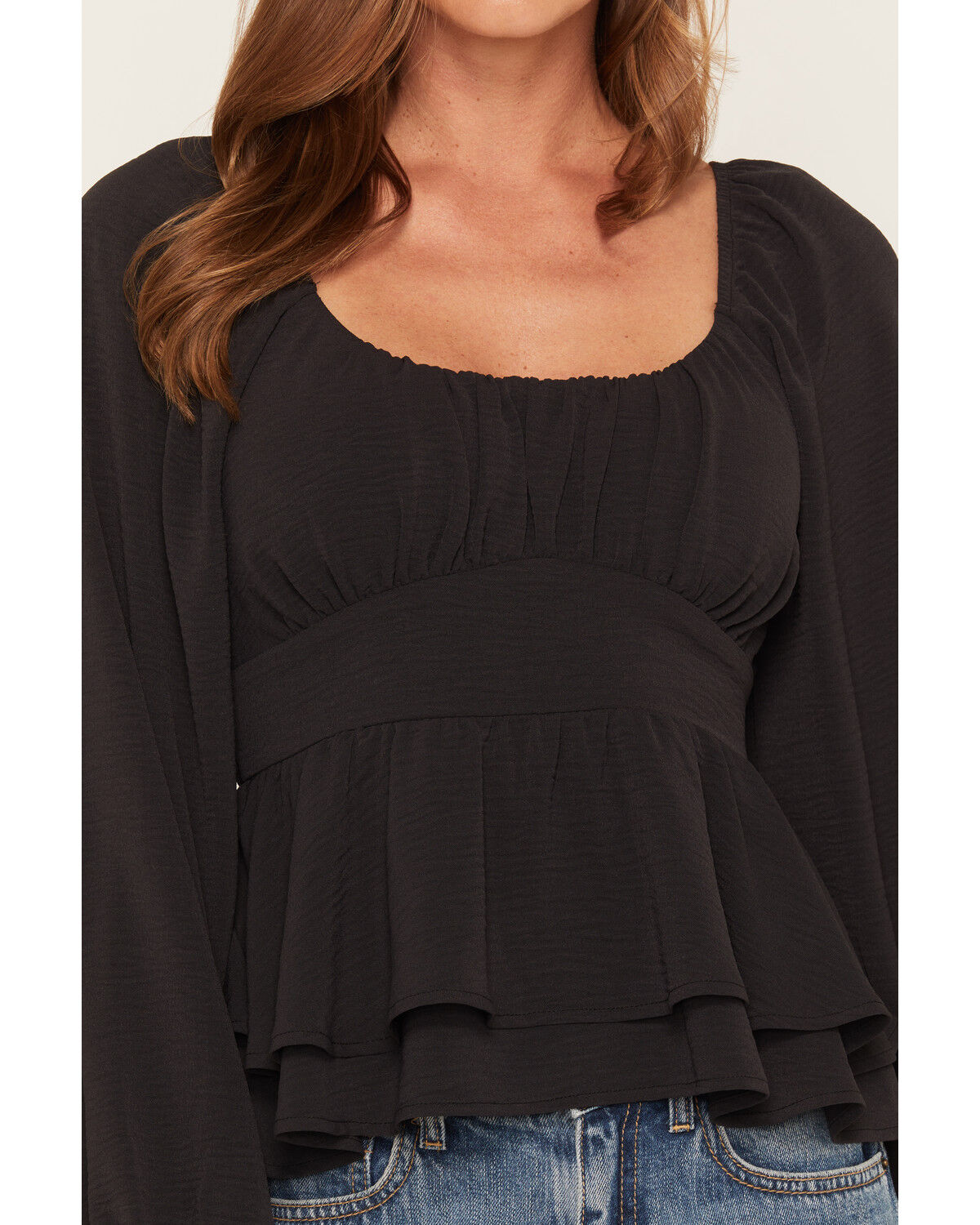 Image #3 - Originality Women's Boot Barn Exclusive Emma Double Layer Peplum Top, Charcoal, hi-res