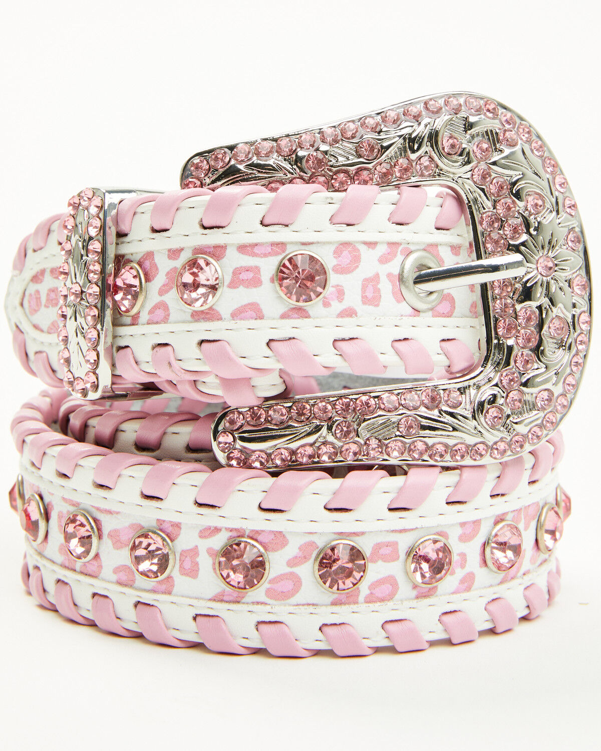 Image #1 - Shyanne Girls' Leopard Print Embellished Bling Belt, Pink, hi-res