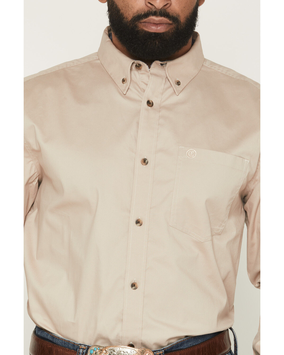 Image #3 - Cody James Men's Basic Solid Long Sleeve Button-Down Stretch Western Shirt, Tan, hi-res