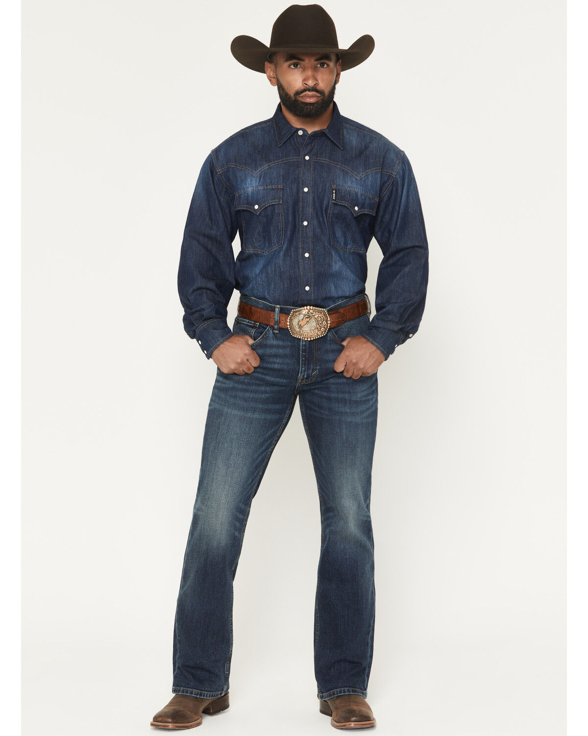Image #1 - RANK 45&reg; Men's Roughstock Rockford Wash Brock Relaxed Bootcut Performance Stretch Denim Jeans, Dark Wash, hi-res