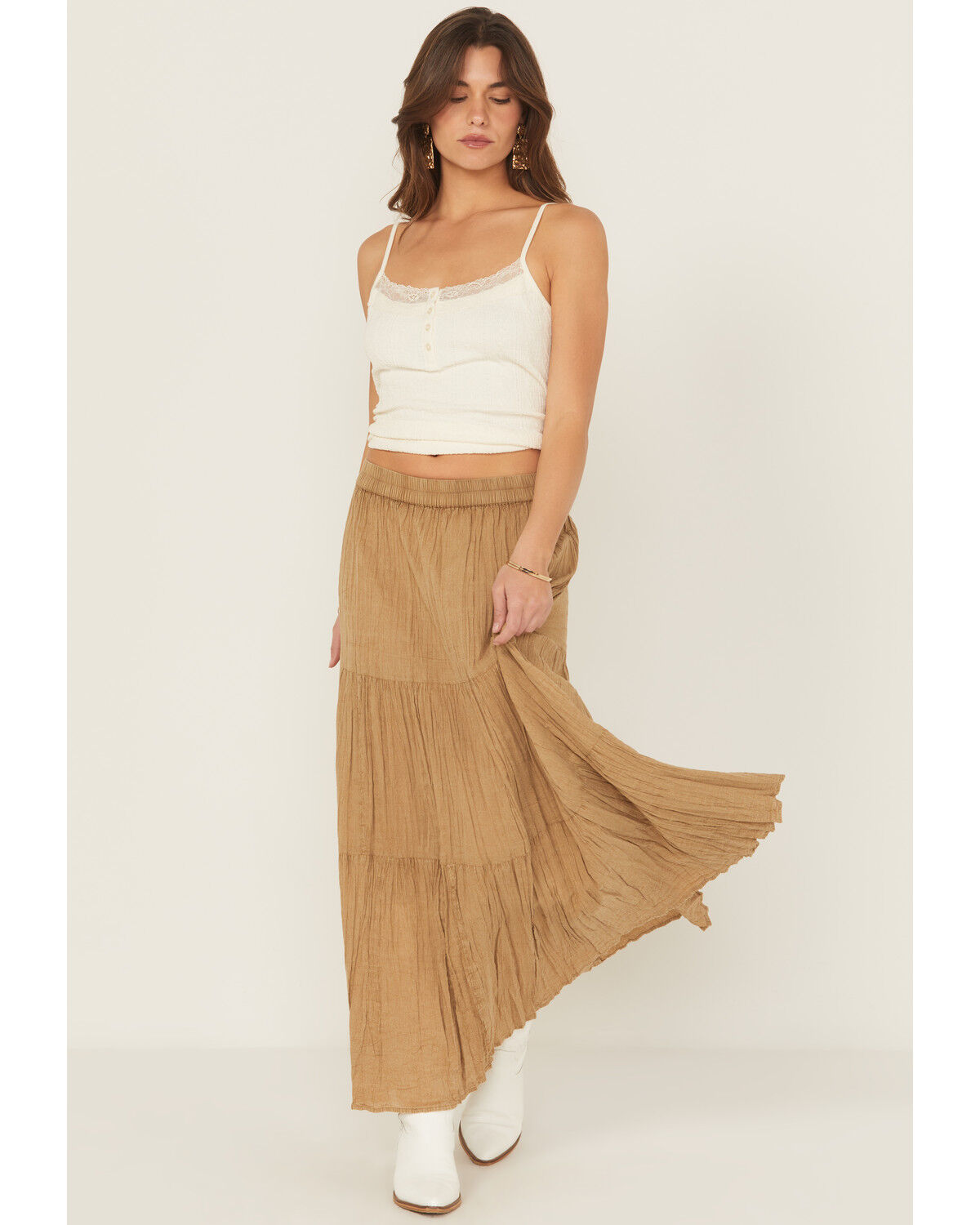 Image #1 - Scully Women's Broomstick Maxi Skirt, Khaki, hi-res