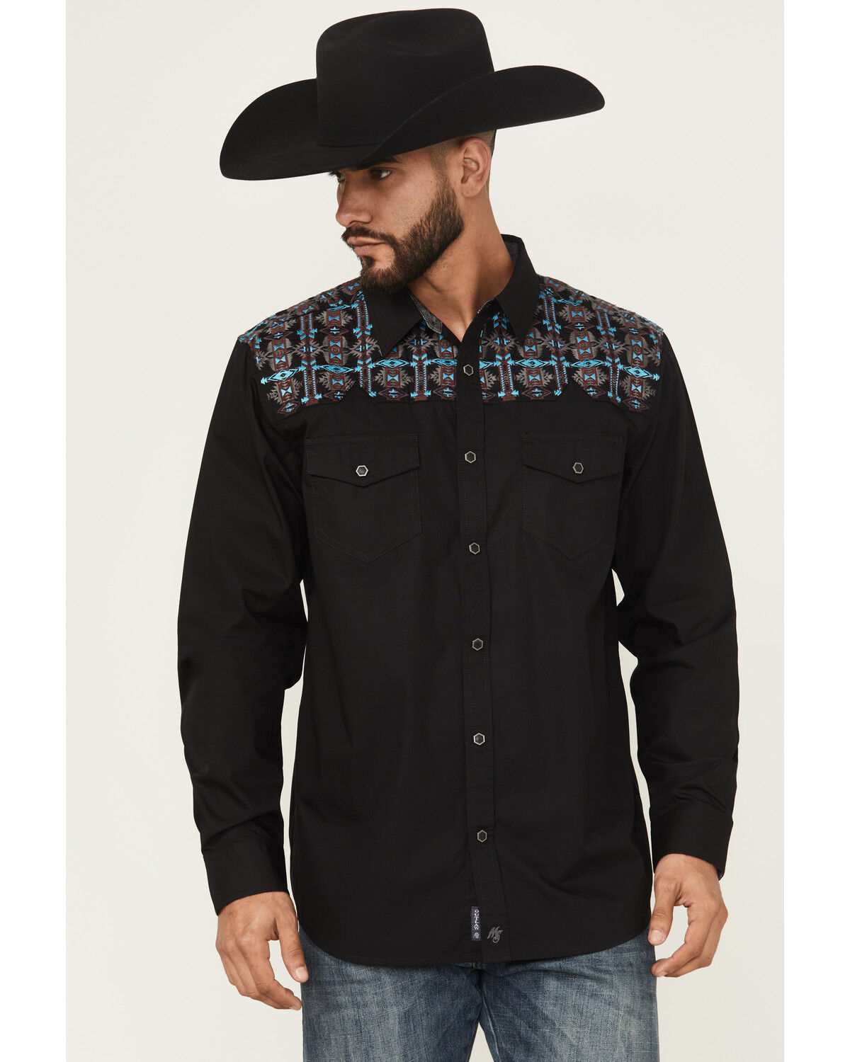 Image #1 - Moonshine Spirit&reg; Men's Instinct Embroidered Solid Long Sleeve Snap Western Shirt, Black, hi-res