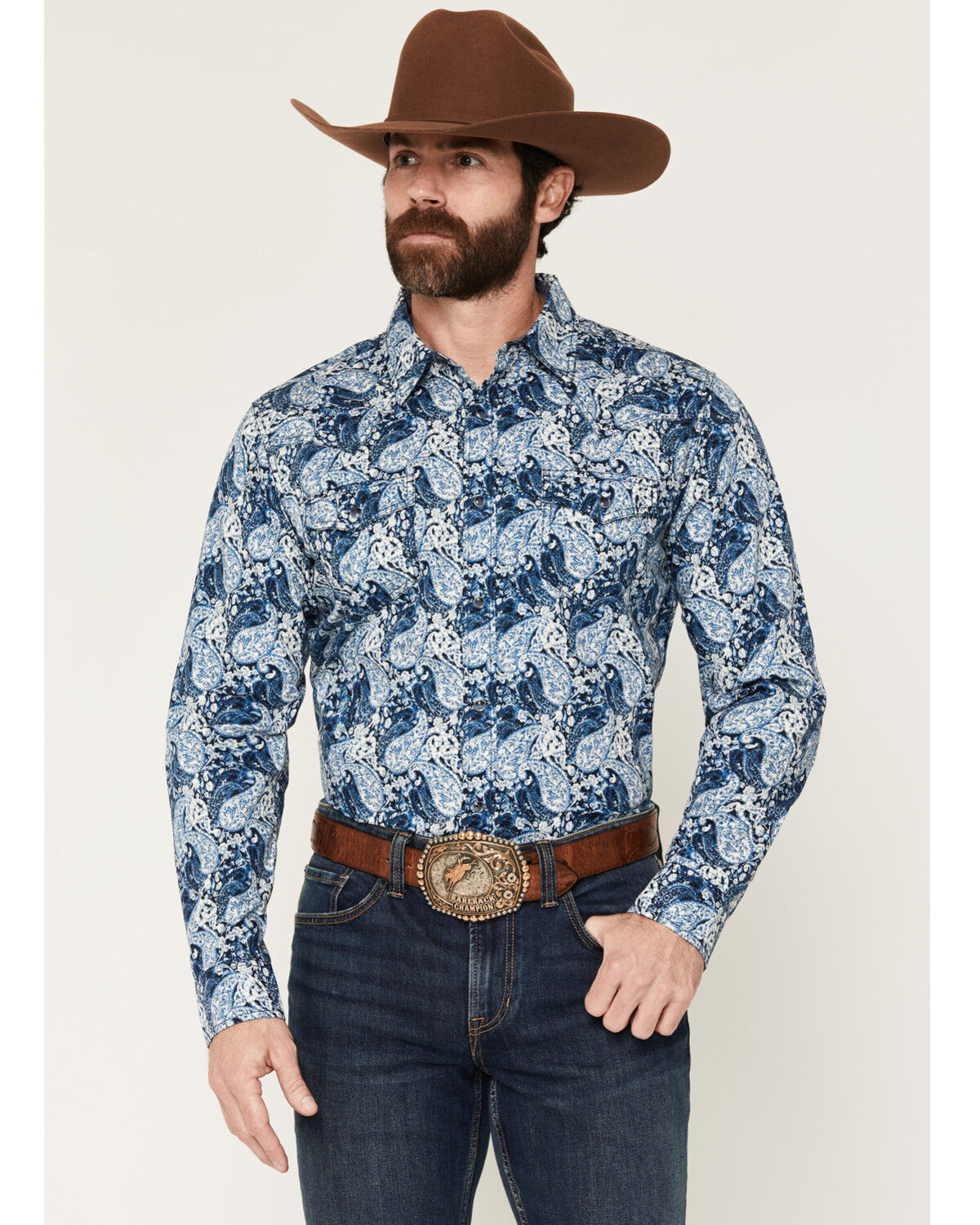 Image #1 - Cody James Men's Escape Route Paisley Print Long Sleeve Snap Western Shirt - Big, Light Blue, hi-res
