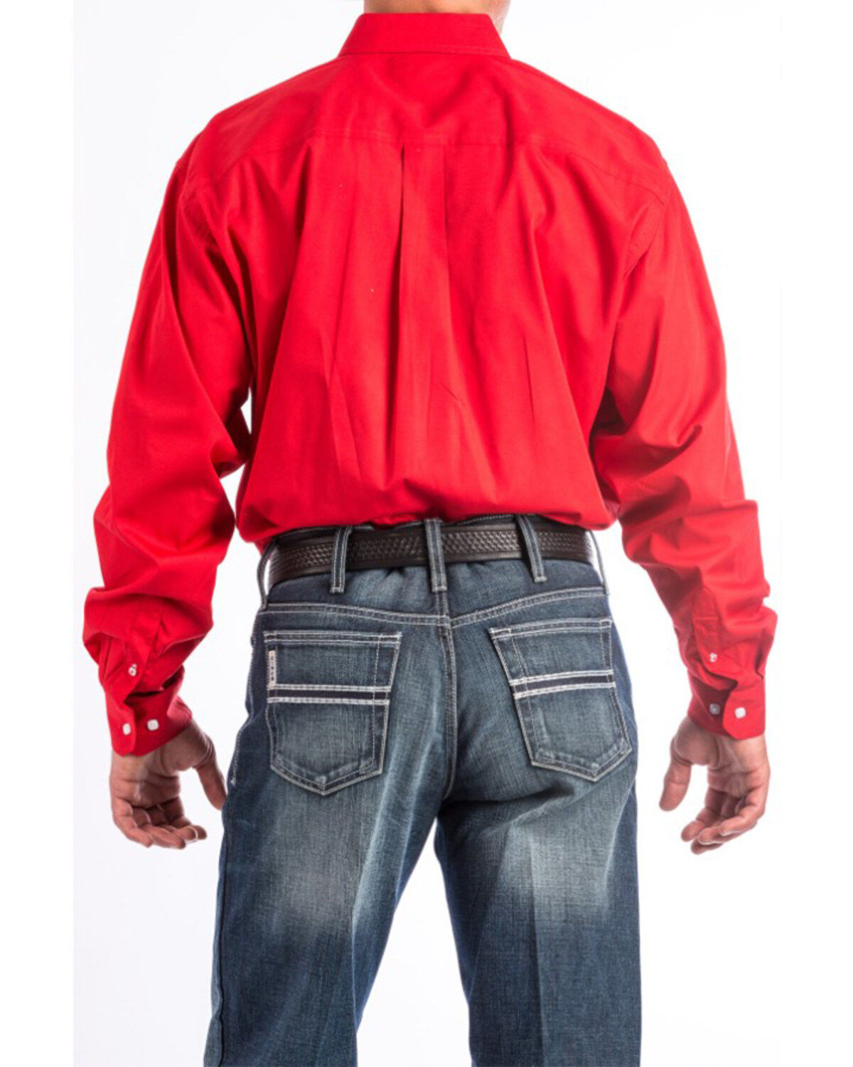 Image #2 - Cinch Men's Solid Long Sleeve Button-Down Western Shirt, Red, hi-res