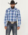 Image #1 - Roper Men's State Fair Plaid Print Long Sleeve Snap Western Shirt, Blue, hi-res