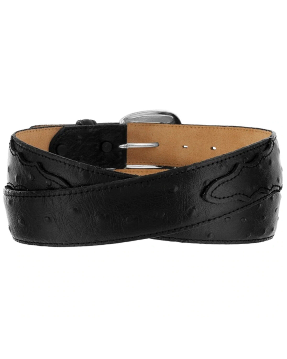 Image #3 - Tony Lama Men's Ostrich Embossed Leather Belt, Black, hi-res