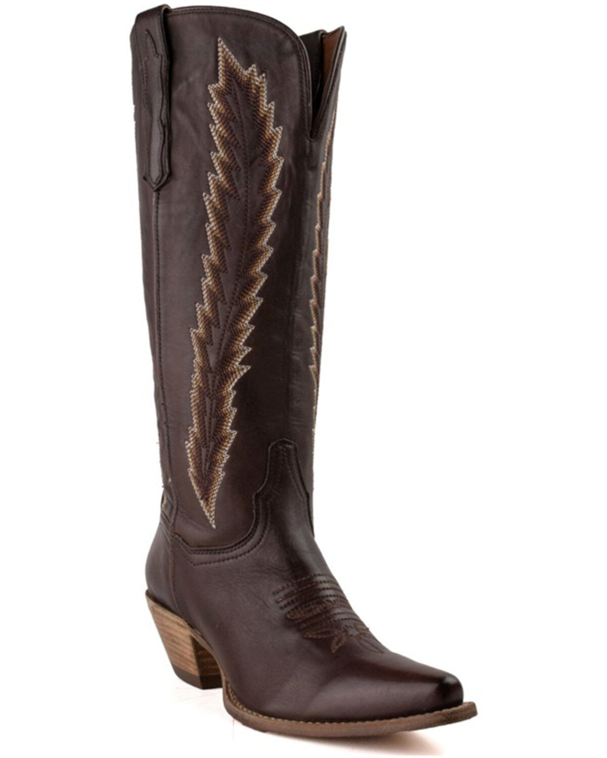 Image #1 - Dan Post Women's Mahan Feather Embroidery Western Boots - Snip Toe, Brown, hi-res