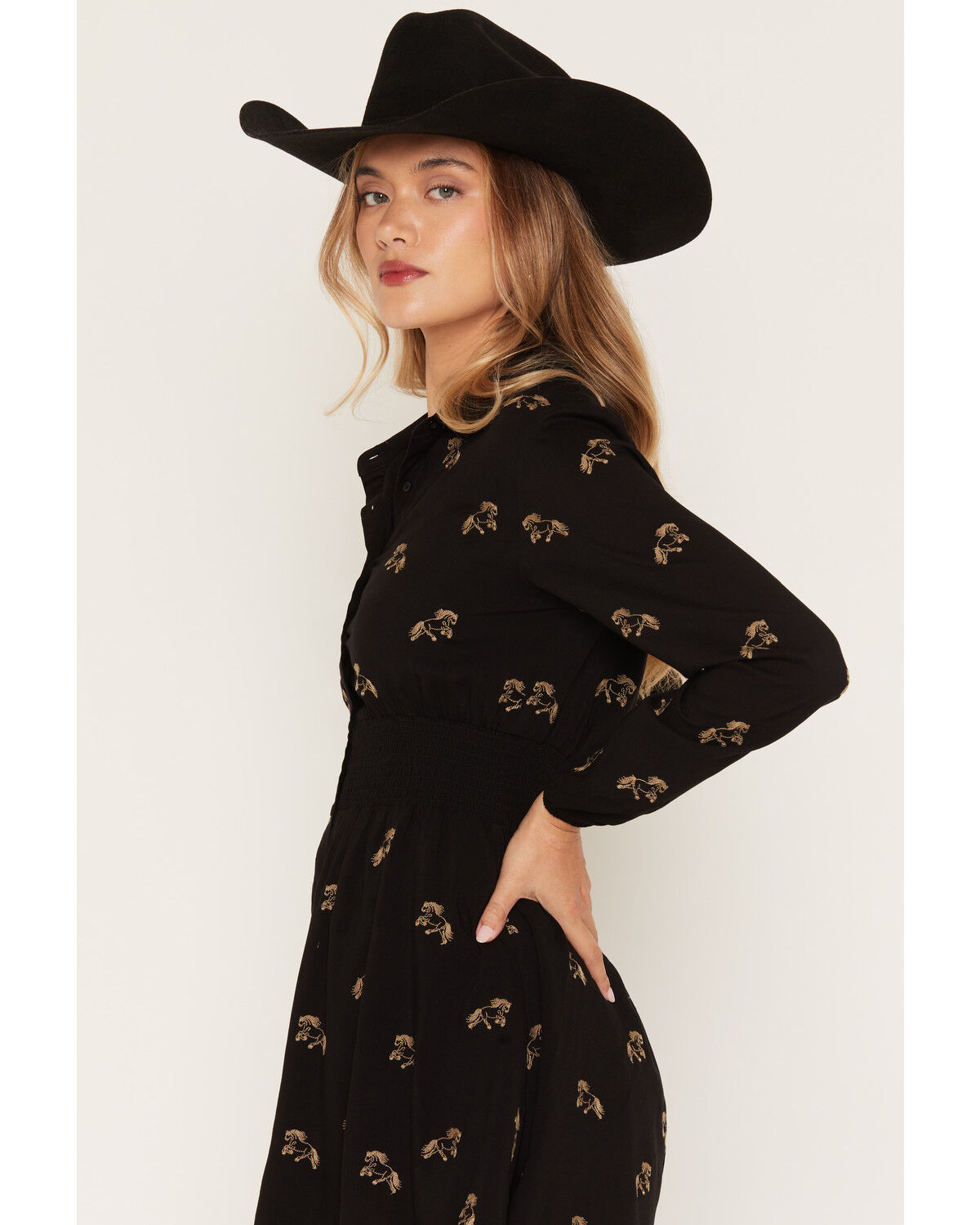 Image #2 - Rosabelle Honey Women's Horse Embroidered Long Sleeve Button-Down Mini Dress, Black, hi-res