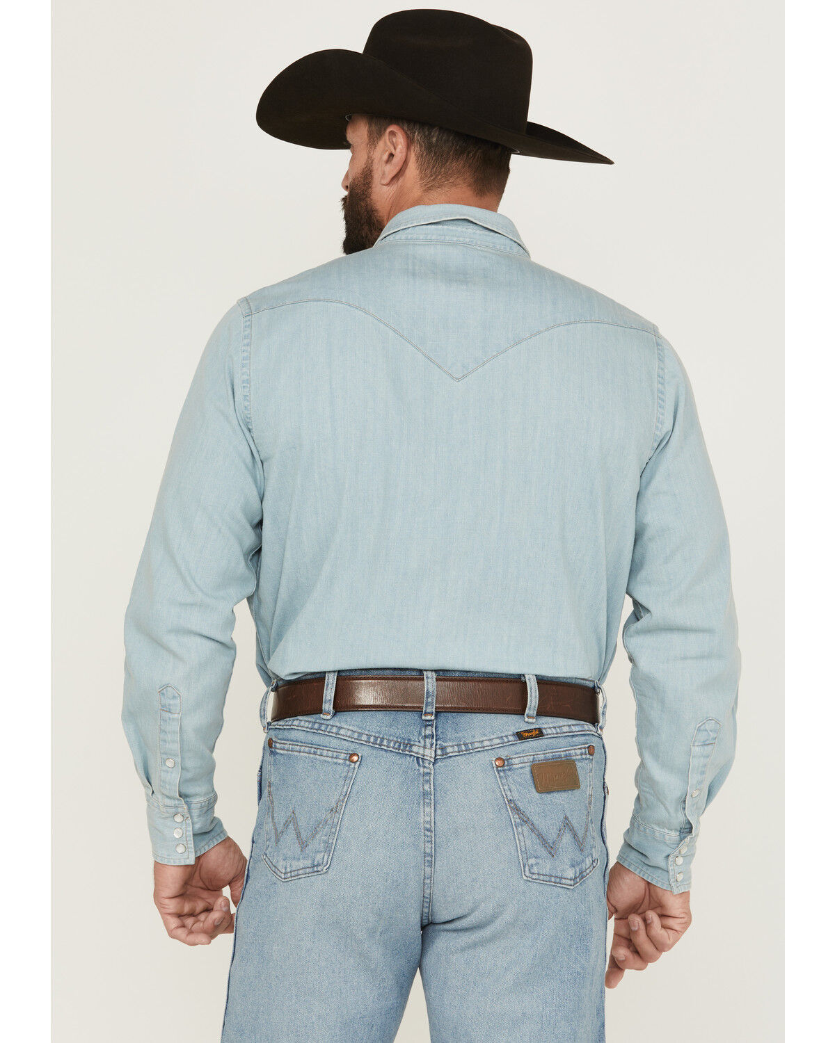 Image #4 - Cody James Men's Frosty Light Wash Long Sleeve Snap Denim Western Shirt, Light Wash, hi-res