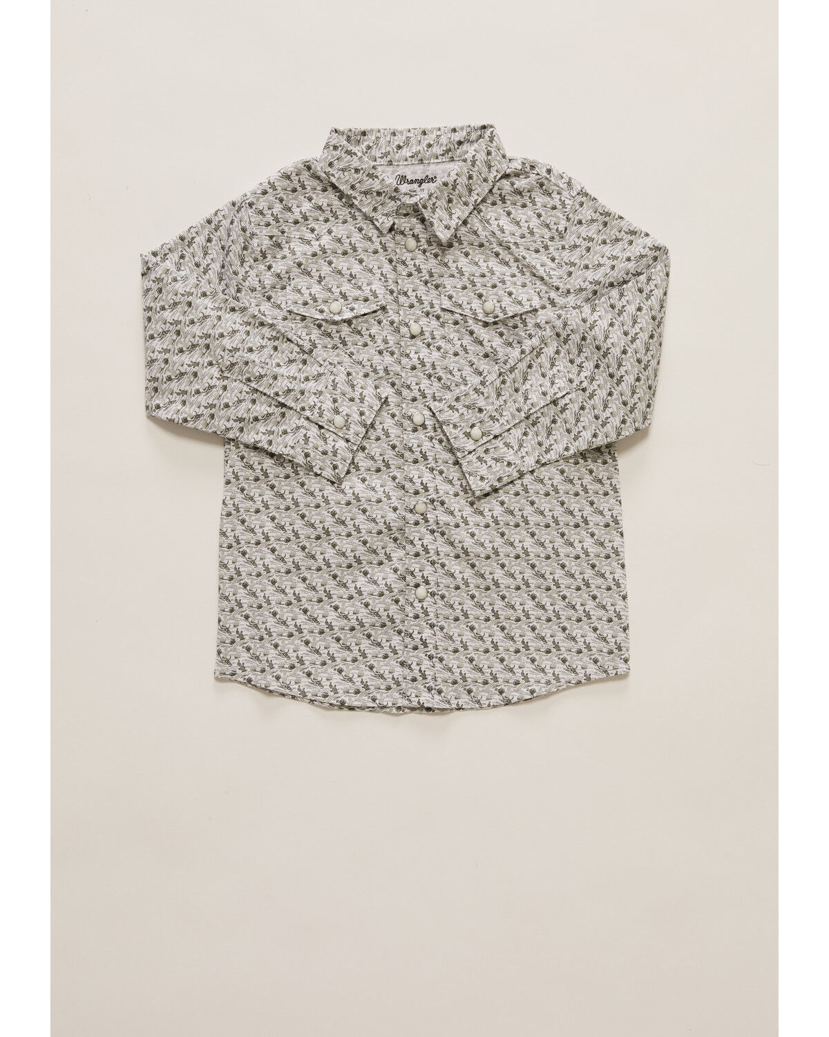 Image #1 - Wrangler Infant Boys' Conversational Print Long Sleeve Snap Stretch Western Shirt, Olive, hi-res