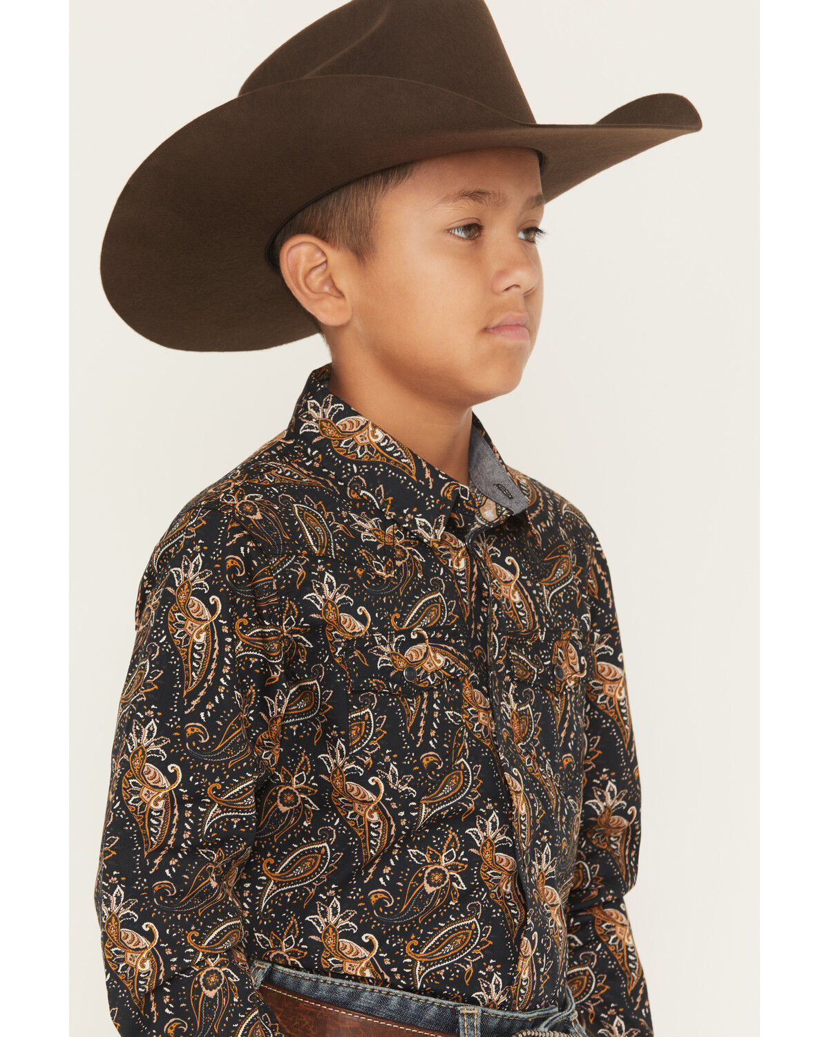 Image #2 - Cody James Boys' Canyon Rider Paisley Print Long Sleeve Snap Western Shirt, Navy, hi-res