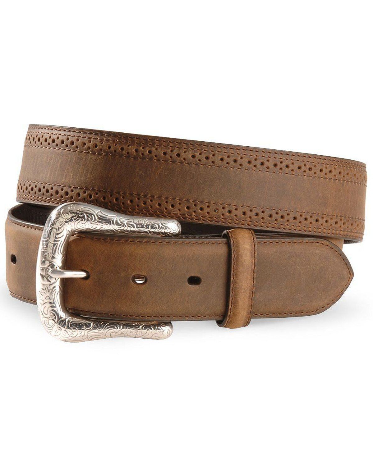 Image #1 - Ariat Men's Perforated Edge Western Belt, Distressed, hi-res