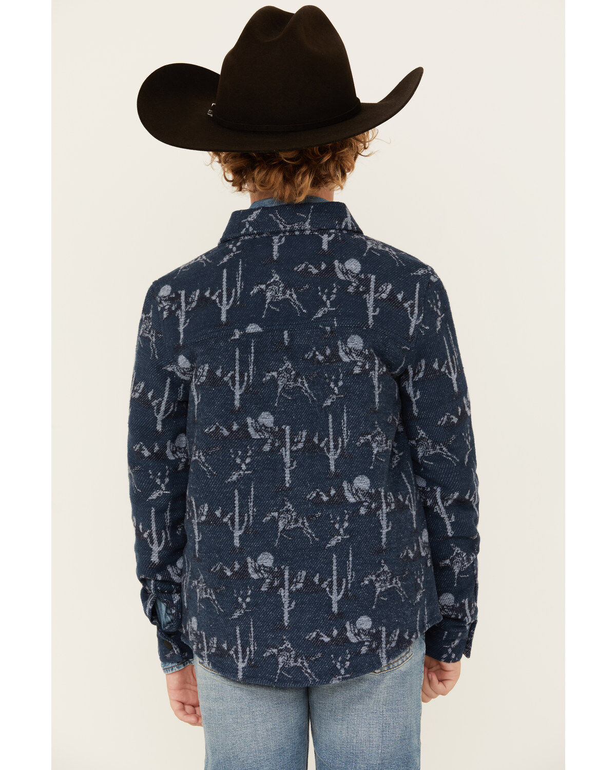 Image #4 - Rock & Roll Denim Boys' Cactus Print Shacket, Blue, hi-res
