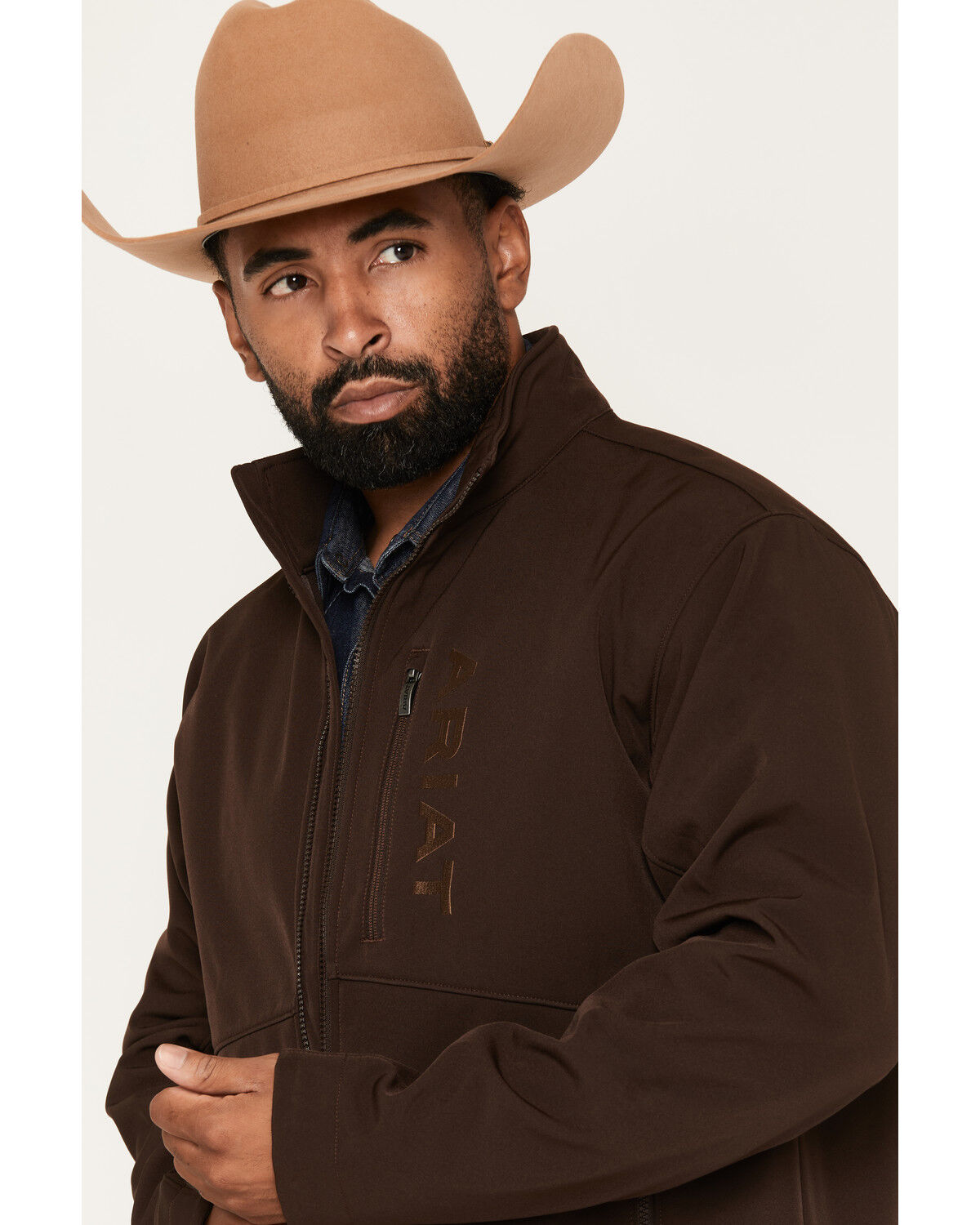 Image #2 - Ariat Men's Chest Logo Softshell Jacket, Chocolate, hi-res