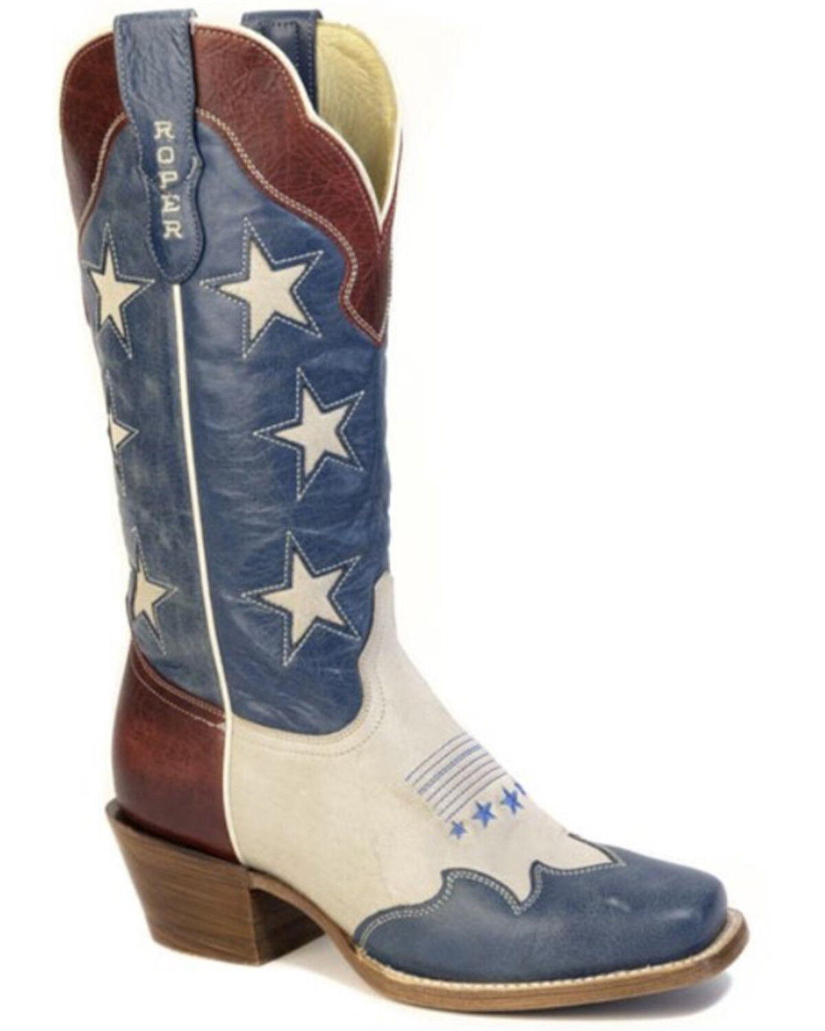 Image #1 - Roper Women's America 250 USA Tall Western Boots - Square Toe, White, hi-res