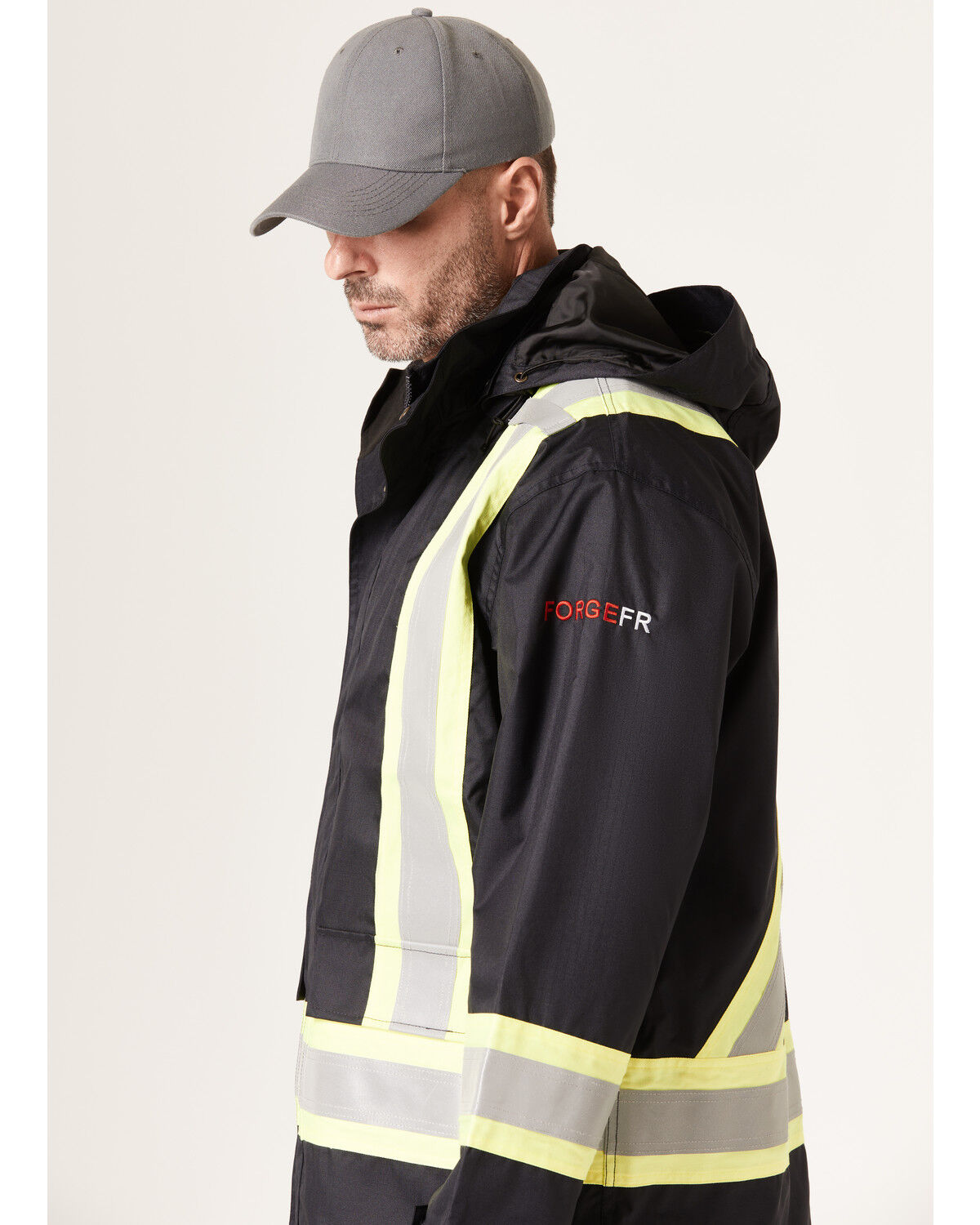 Image #2 - Forge Workwear Men's FR HiVis Insulated Rain Jacket, Navy, hi-res