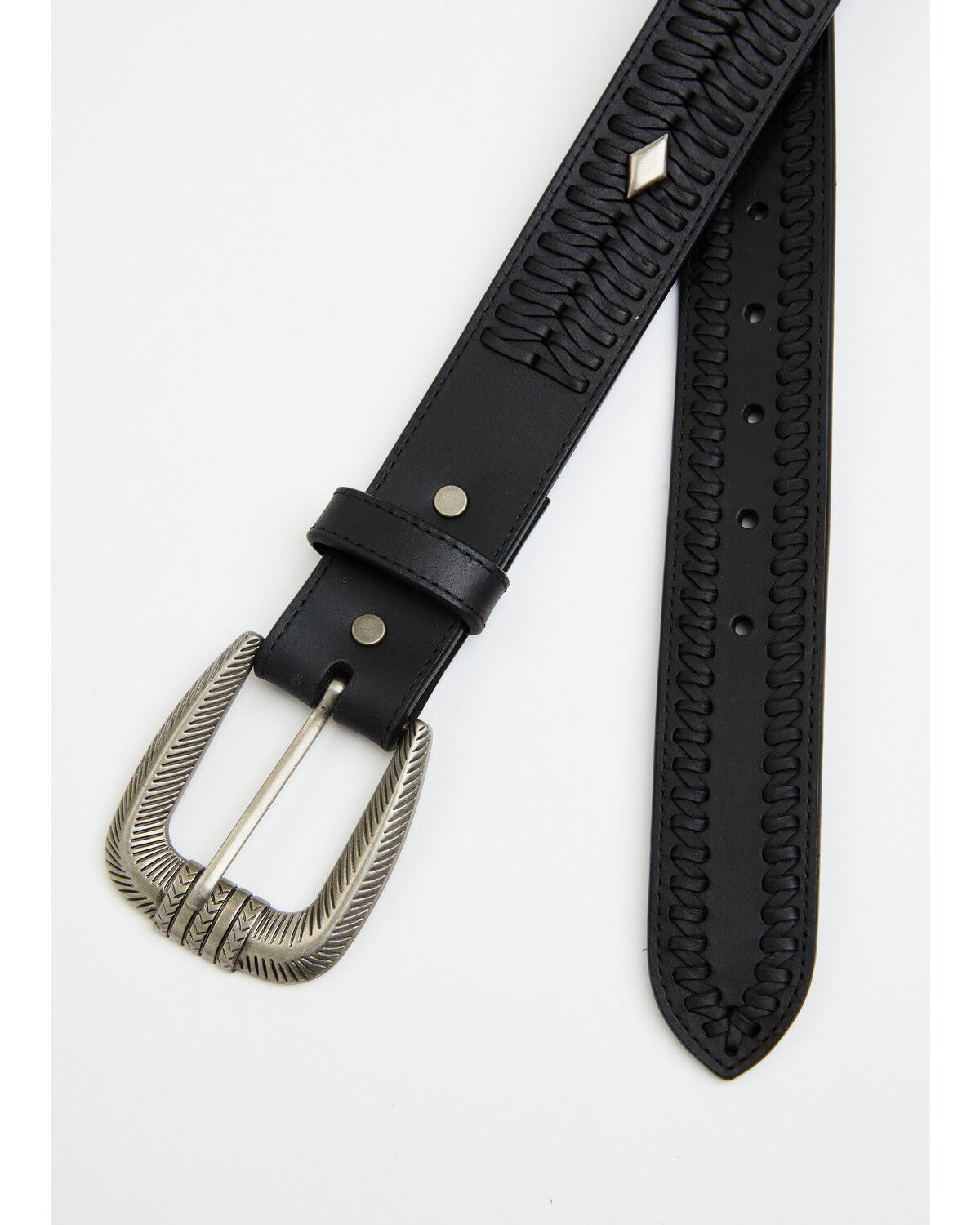 Image #2 - Cody James Men's Diamond Medallion Whipstitch Leather Belt, Black, hi-res
