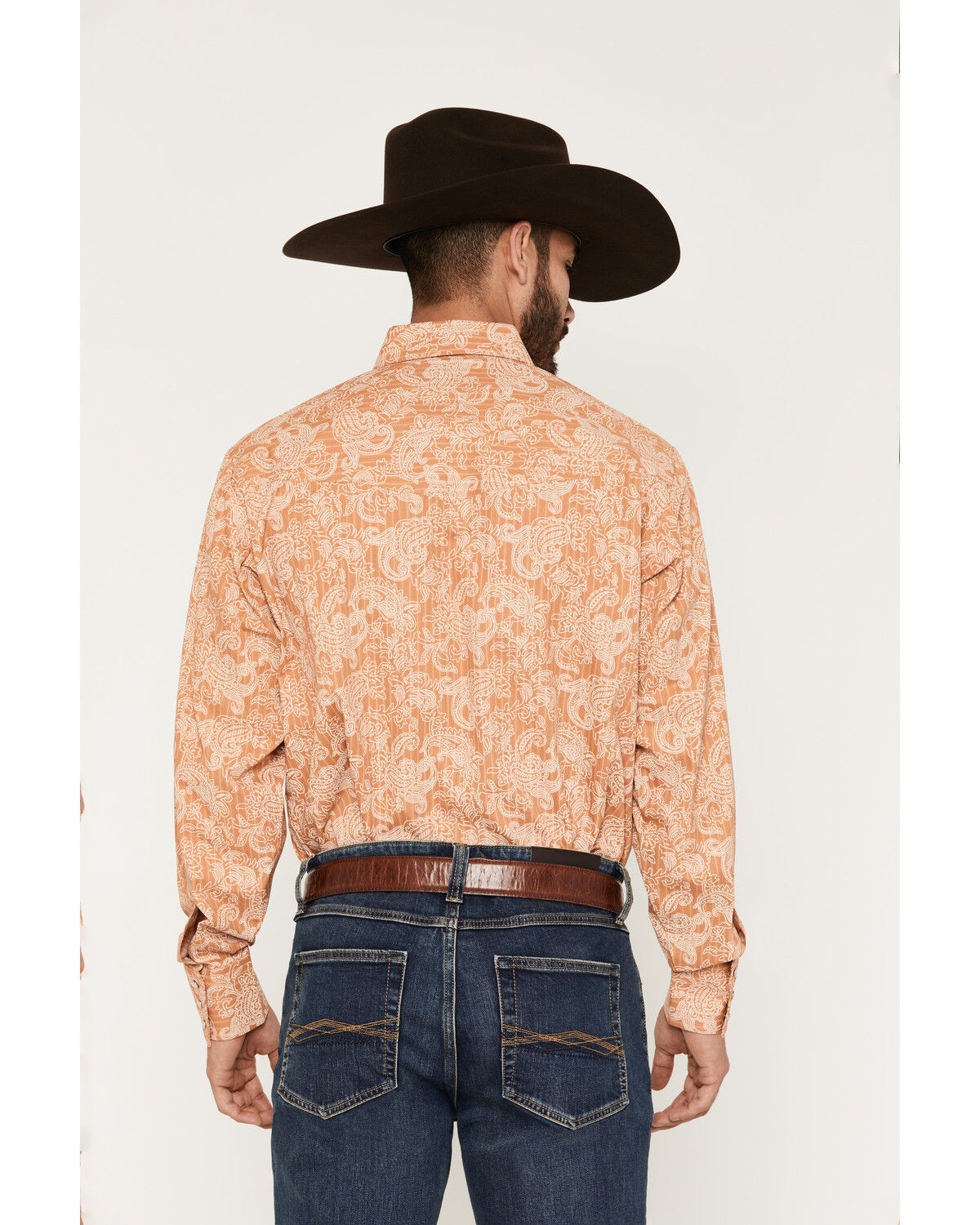Image #4 - Ely Walker Men's Paisley Print Long Sleeve Pearl Snap Western Shirt, Gold, hi-res