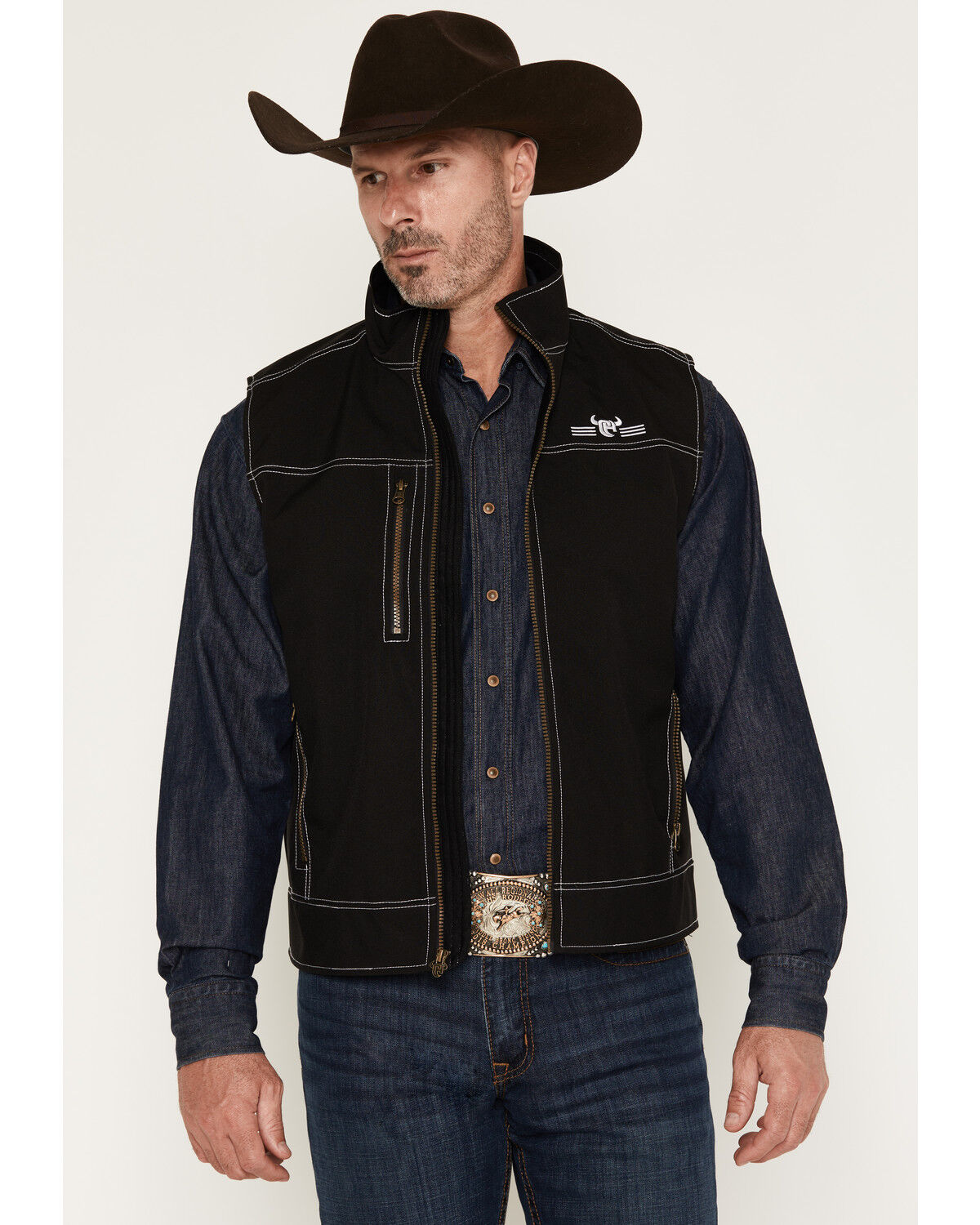 Image #1 - Cowboy Hardware Men's Fence Tech Woodsman Vest, Black, hi-res