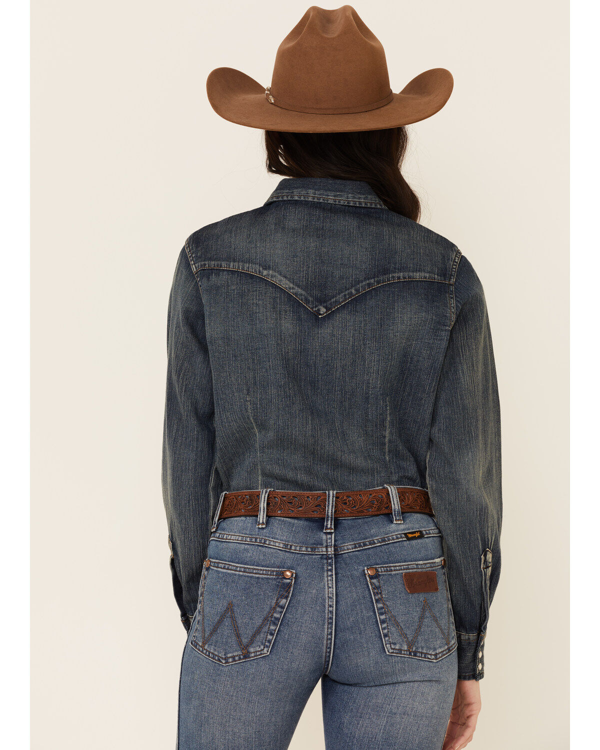 Image #5 - Wrangler Women's Long Sleeve Vintage Denim Shirt, Indigo, hi-res